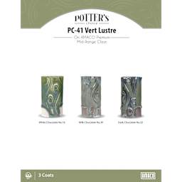 Amaco Potter's Choice Glazes - Vert Lustre, PC-41. Color sample in light-dark green, gold outlines.