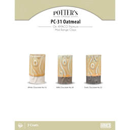Oatmeal Amaco Potter's Choice Glaze - 3 coats applied to Applied to White Chocolate No. 16 clay; Milk Chocolate No. 30 clay; and Dark Chocolate No. 32 clay.