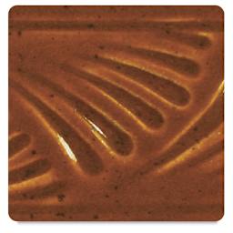 Amaco Potter's Choice Glazes - Deep Sienna Speckle, PC-52. Color sample of dark speckles on Sienna.
