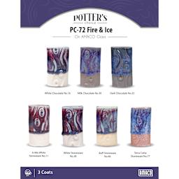 Fire & Ice Amaco Potter's Choice Glaze - 3 coats applied to Applied to White Chocolate, Milk Chocolate, Dark Chocolate, A-Mix White Stoneware, White Stoneware, Buff Stoneware, and Terra Cotta Stoneware clays.