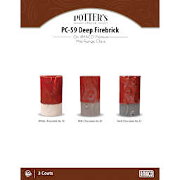 Deep Firebrick Amaco Potter's Choice Glaze - 3 coats applied to Applied to White Chocolate No. 16 clay; Milk Chocolate No. 30 clay; and Dark Chocolate No. 32 clay. 