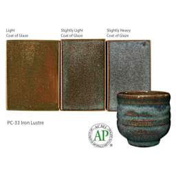 Amaco Potter's Choice Glaze - Pint, Iron Lustre coat gradients and finished example