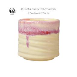 Cone 6. PC-55 Chun Plum over PCF-60 Sunbeam. 2 Coats over 2 Coats.