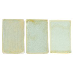 Amaco Potter's Choice Flux Glaze - Pint, Honeydew coat gradients left to right: light, slightly light, and slightly heavy