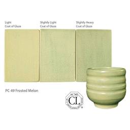 Amaco Potter's Choice Glazes - Frosted Melon, PC-49 coat gradients and finished example