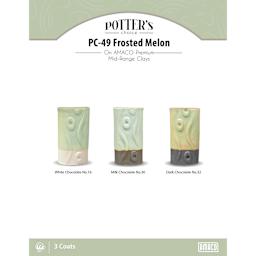 Frosted Melon Amaco Potter's Choice Glaze - 3 coats applied to Applied to White Chocolate No. 16 clay; Milk Chocolate No. 30 clay; and Dark Chocolate No. 32 clay.