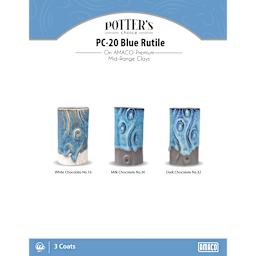 Blue Rutile Amaco Potter's Choice Glaze - 3 coats applied to Applied to White Chocolate No. 16 clay; Milk Chocolate No. 30 clay; and Dark Chocolate No. 32 clay.