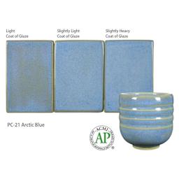 Amaco Potter's Choice Glaze - Pint, Arctic Blue coat gradients and finished example
