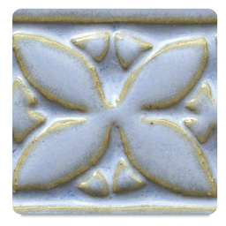 Amaco Potter's Choice Glazes -Arctic Blue, PC-21. Color sample in blue with golden outlines.
