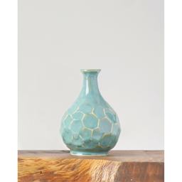 Amaco Potter's Choice Glaze - Blue Lagoon applied to a vase.