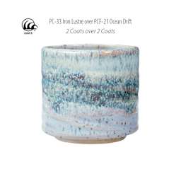 Cone 6. PC-33 Iron Lustre over PCF-21 Ocean Drift. 2 Coats over 2 Coats.