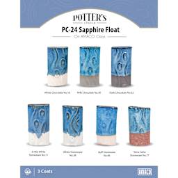 Sapphire Float Amaco Potter's Choice Glaze - 3 coats applied to Applied to White Chocolate, Milk Chocolate, Dark Chocolate, A-Mix White Stoneware, White Stoneware, Buff Stoneware, and Terra Cotta Stoneware clays.