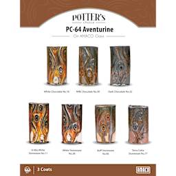 Aventurine Amaco Potter's Choice Glaze - 3 coats applied to Applied to White Chocolate, Milk Chocolate, Dark Chocolate, A-Mix White Stoneware, White Stoneware, Buff Stoneware, and Terra Cotta Stoneware clays.