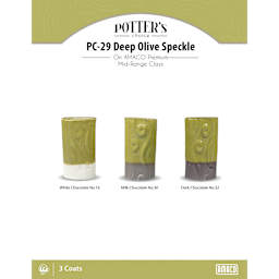 Deep Olive Speckle Amaco Potter's Choice Glaze - 3 coats applied to Applied to White Chocolate No. 16 clay; Milk Chocolate No. 30 clay; and Dark Chocolate No. 32 clay.
