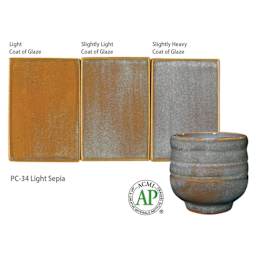 Amaco Potter's Choice Glaze - Gallon, Light Sepia coat gradients and finished example