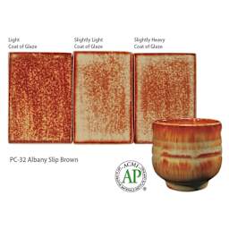 Albany Slip Brown Amaco Potter's Choice Glaze - Light coat of glaze; Slightly light coat of glaze; and Slightly heavy coat of glaze. AP Certified