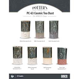 Cosmic Tea Dust Amaco Potter's Choice Glaze - 3 coats applied to Applied to White Chocolate, Milk Chocolate, Dark Chocolate, A-Mix White Stoneware, White Stoneware, Buff Stoneware, and Terra Cotta Stoneware clays.