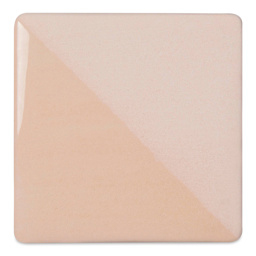 Speedball Ceramic Underglaze - Cream, Opaque, fired on white clay bisque tiles, half covered in Speedball Clear Glaze, fired to cone 05