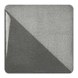 Speedball Ceramic Underglaze - Charcoal, fired on white clay bisque tiles, half covered in Speedball Clear Glaze, fired to cone 05