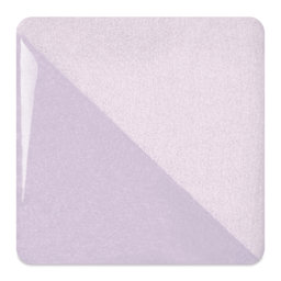 Speedball Ceramic Underglaze - Lilac, fired on white clay bisque tiles, half covered in Speedball Clear Glaze, fired to cone 05