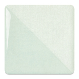 Speedball Ceramic Underglaze - Honeydew, fired on white clay bisque tiles, half covered in Speedball Clear Glaze, fired to cone 05