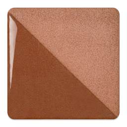 Speedball Ceramic Underglaze - Chocolate, fired on white clay bisque tiles, half covered in Speedball Clear Glaze, fired to cone 05