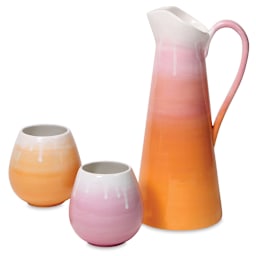 Pitcher and cups glazed with Blick Essentials Gloss Glaze