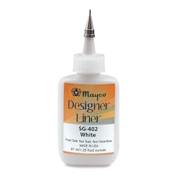 Mayco Designer Liners - Front of White 1.25 oz bottle shown uncapped to show metal tip
