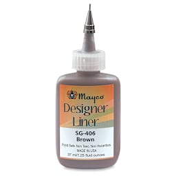 Mayco Designer Liners - Front of Brown 1.25 oz bottle shown uncapped to show metal tip