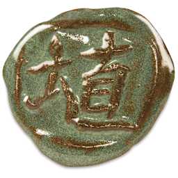 Amaco Shino Lead-Free Glazes- Ceramic Disc swatch showing Matcha color , Gloss finish