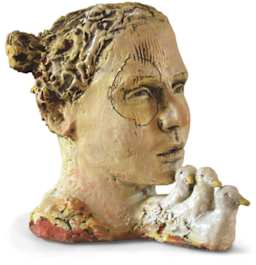 Amaco No. 67 Sedona Red Clay (finished sculpture of human head and birds)