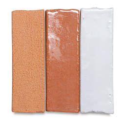 Standard Clay Company 547 Clay - Shown Fired to Bisque, with Clear Glaze, and with White Glaze