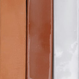 Standard Clay Company 104 Red Clay with Grog - shown with Bisque, Clear Glaze, and White Glaze applied
