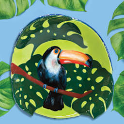 Mayco Stoneware Gloss Glazes - finished toucan plate example