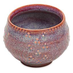 Spectrum Floating Glaze - Front view of stoneware clay vase with Kimchi Glaze 