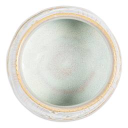 Spectrum Floating Glaze - Front view of stoneware clay vase with Pearl White Glaze 