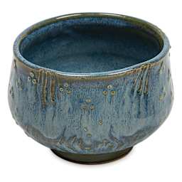 Spectrum Floating Glaze - Front view of stoneware clay vase with Floating Blue Glaze 
