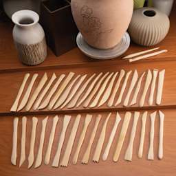 Potter's Select Wooden Modeling Tools - Set of 38, 6" - laid out on table