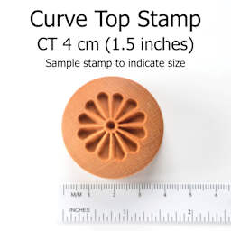 MKM Pottery Tools Curve Top Stamp - Scallop Shell - dimensions, top view
