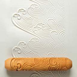 MKM Pottery Tools Big Hand Roller - North Shore Waves applied to clay