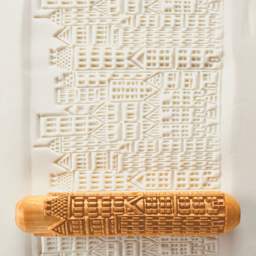 MKM Pottery Tools Big Hand Roller - City Street applied to clay