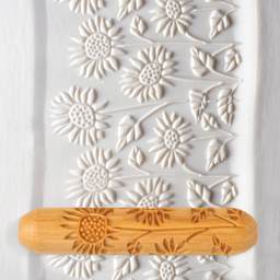 MKM Pottery Tools Big Hand Roller - Field of Sunflowers applied to clay