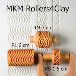 MKM Pottery Tools Medium Handle Roller - Wavy Lines size comparison