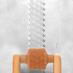 MKM Pottery Tools Medium Handle Roller - Honeycomb applied to clay
