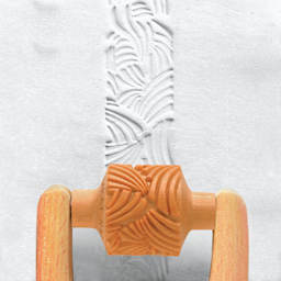 MKM Pottery Tools Medium Handle Roller - Wild Organic Abstract applied to clay