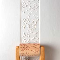 MKM Pottery Tools Large Handle Roller - Birds in a Tree applied to clay