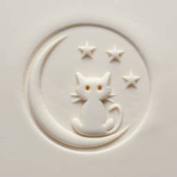MKM Pottery Tools Extra Large Round Stamp - Cat on Moon applied to clay