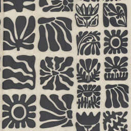 Elan Transfers Underglaze Transfer Sheet - Wood Block Flowers, Black - close-up
