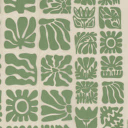 Elan Transfers Underglaze Transfer Sheet - Wood Block Flowers, Green - close-up