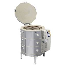 L&L eQuad Pro Production Kiln - eQ2327-3, Cone 10, 240V-3P, 32.3A, 22.3" Dia. x 27" D - left side